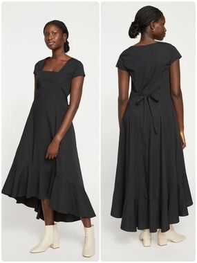 Universal Standard Jenna Stretch Poplin Hi Low Midi Dress Black Size XL/26-28